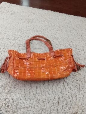 Christian Livingston Orange Faux Croc Tote Bag In Excellent Condition 20x9